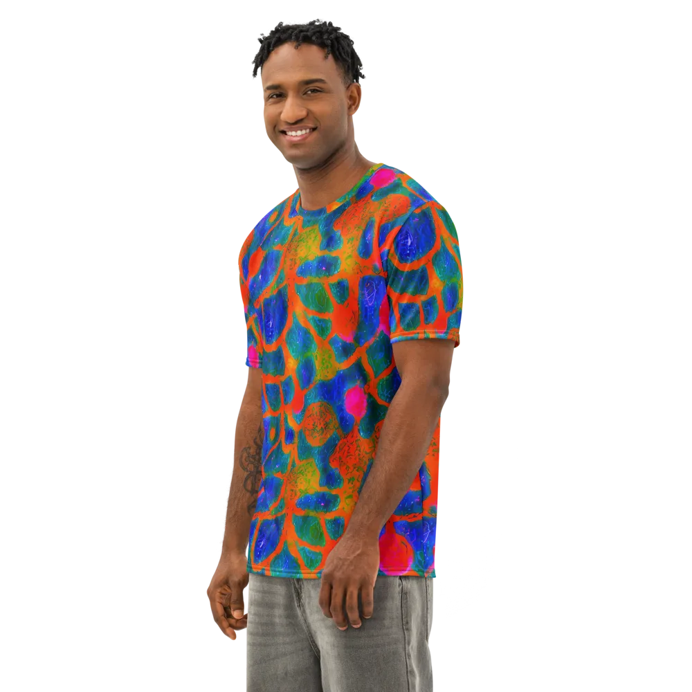 Vibrant Mosaic on Men's Cotton Crew Neck T-Shirt — Left Front