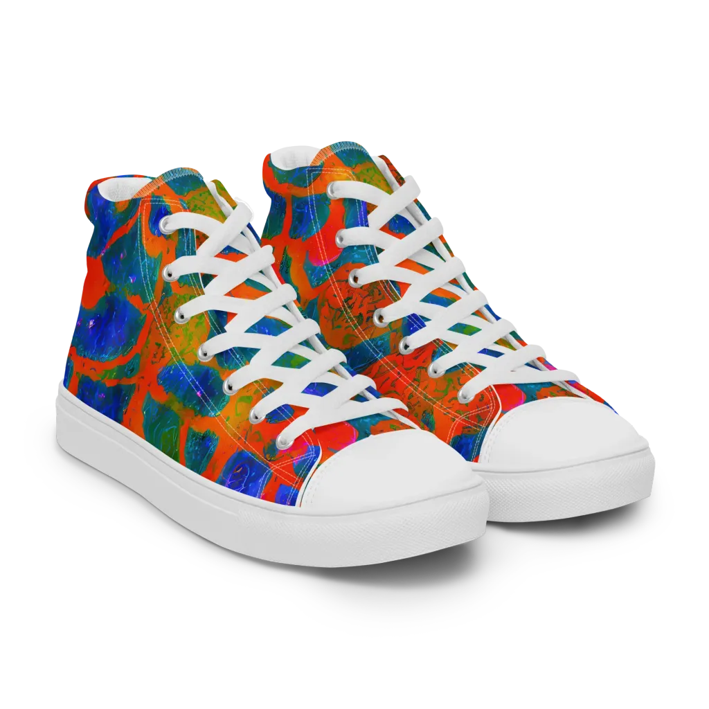 Vibrant Mosaic on Men's High Top Canvas Shoes — Right Front