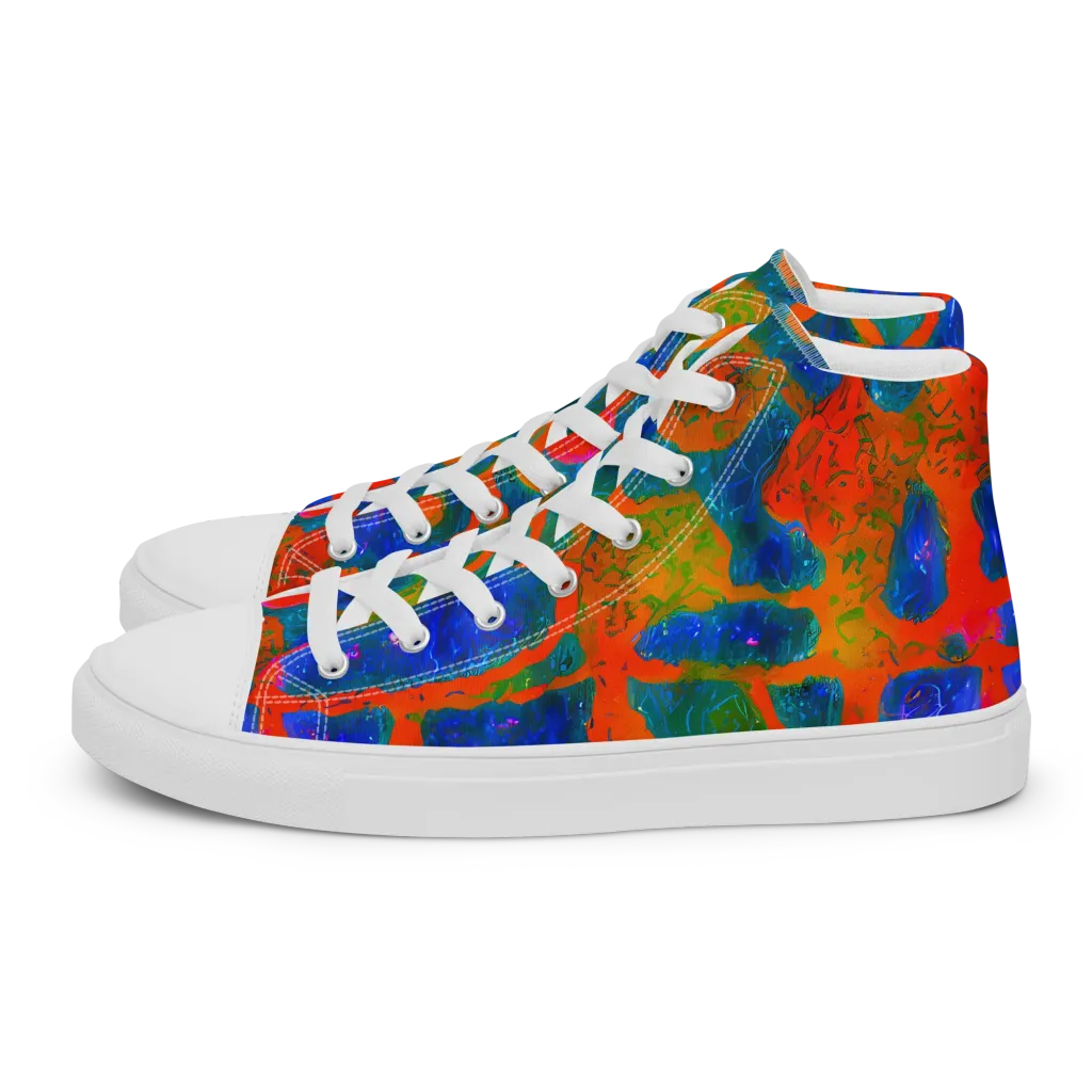 Vibrant Mosaic on Men's High Top Canvas Shoes — Left