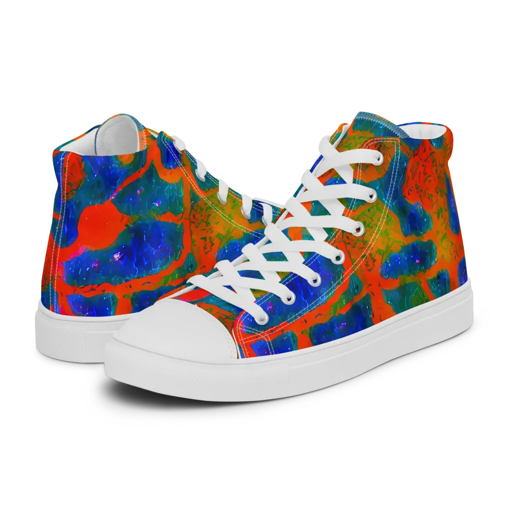 Vibrant Mosaic on Men's High Top Canvas Shoes — Left