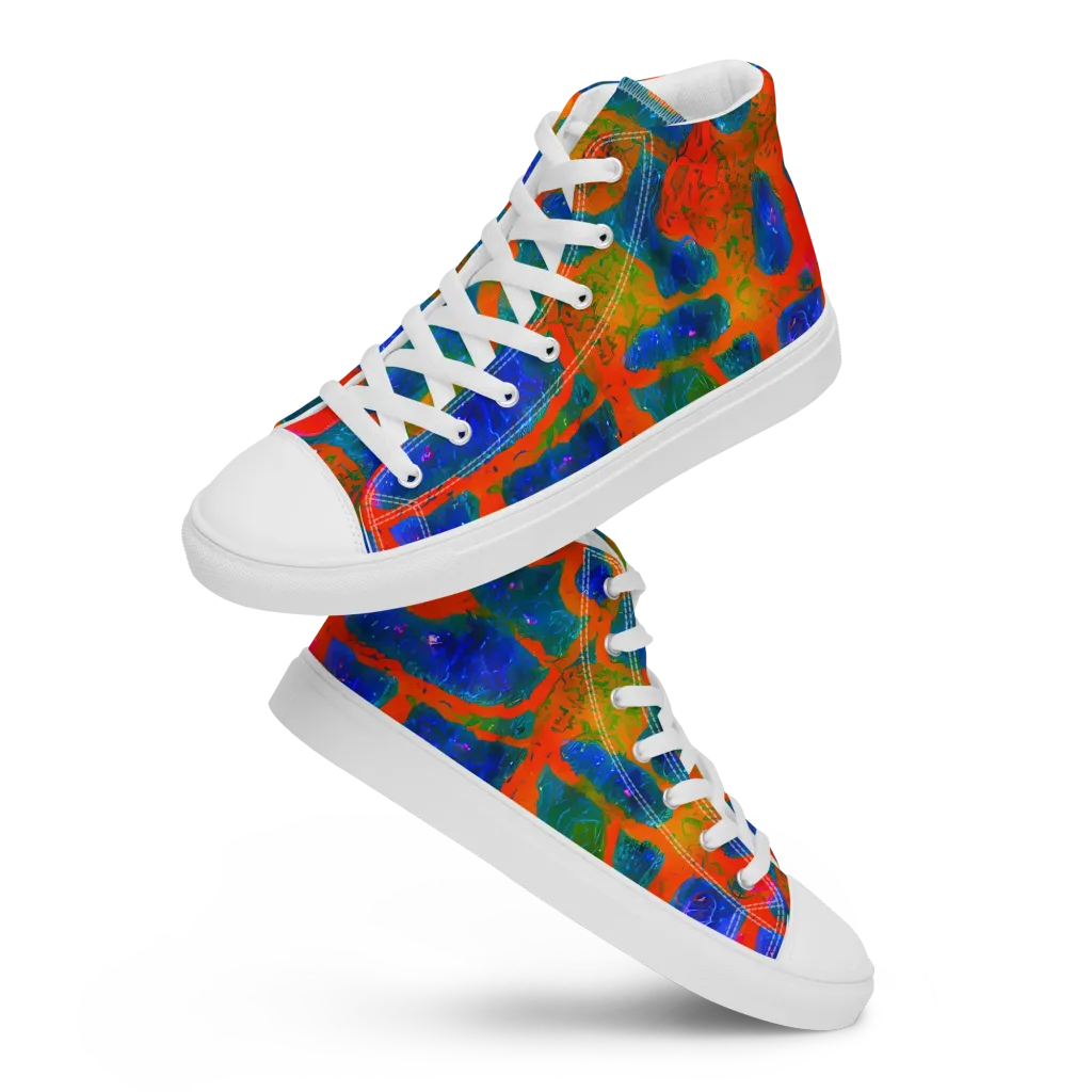 Vibrant Mosaic on Men's High Top Canvas Shoes — Front