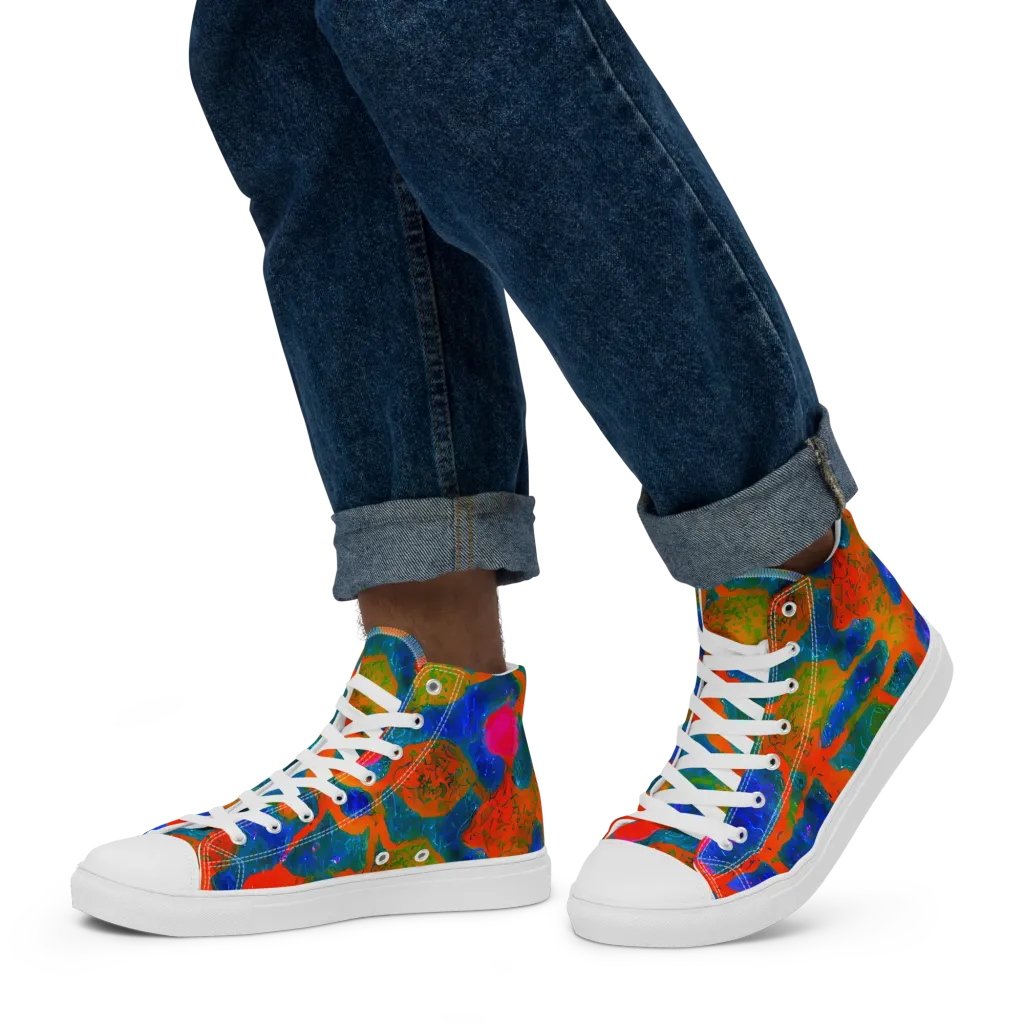 Vibrant Mosaic on Men's High Top Canvas Shoes — Left