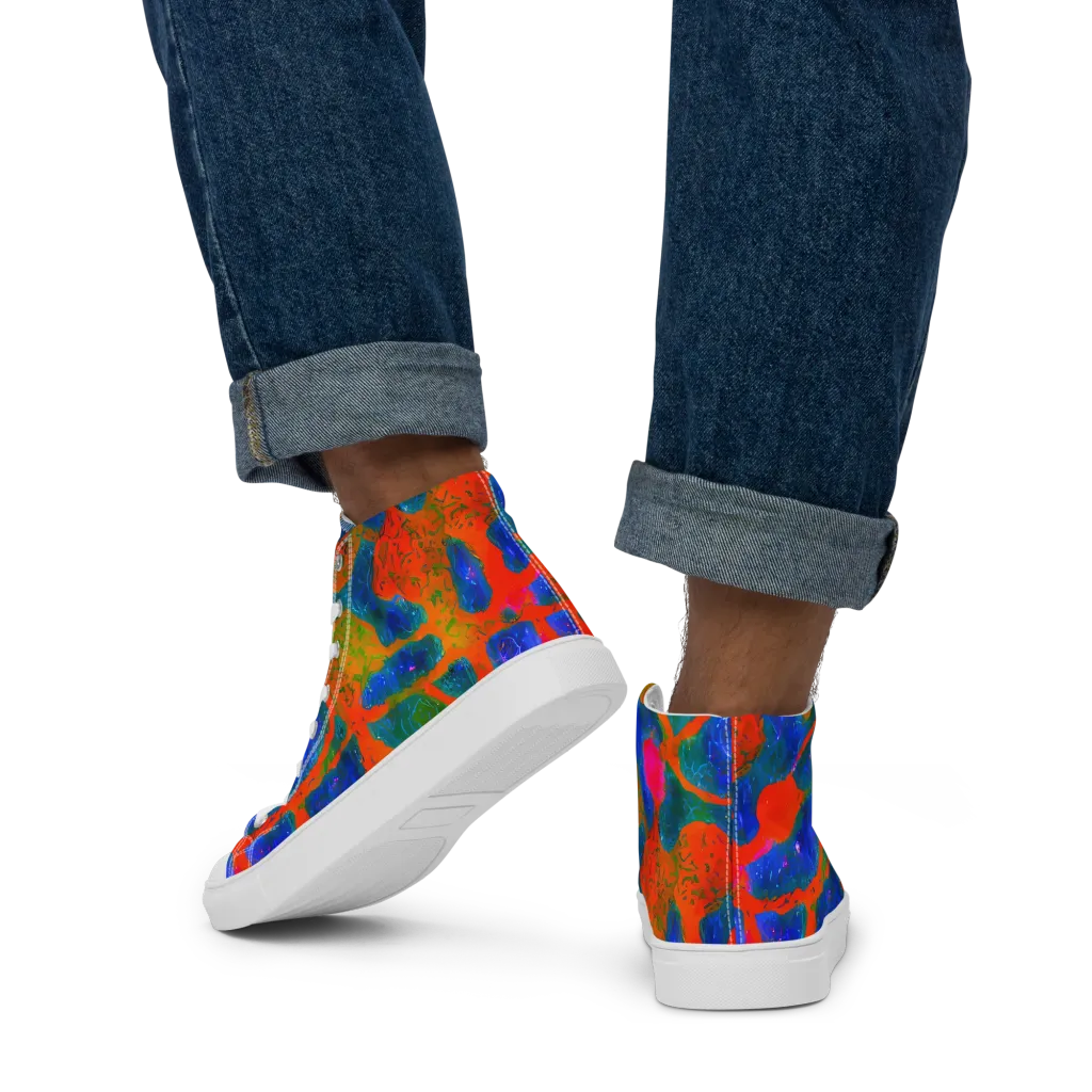 Vibrant Mosaic on Men's High Top Canvas Shoes — Back