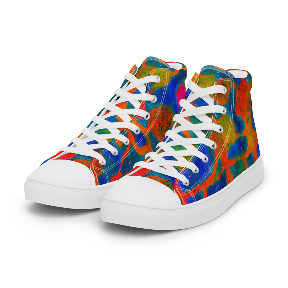Vibrant Mosaic on Women's High Top Canvas Shoes — Left Front