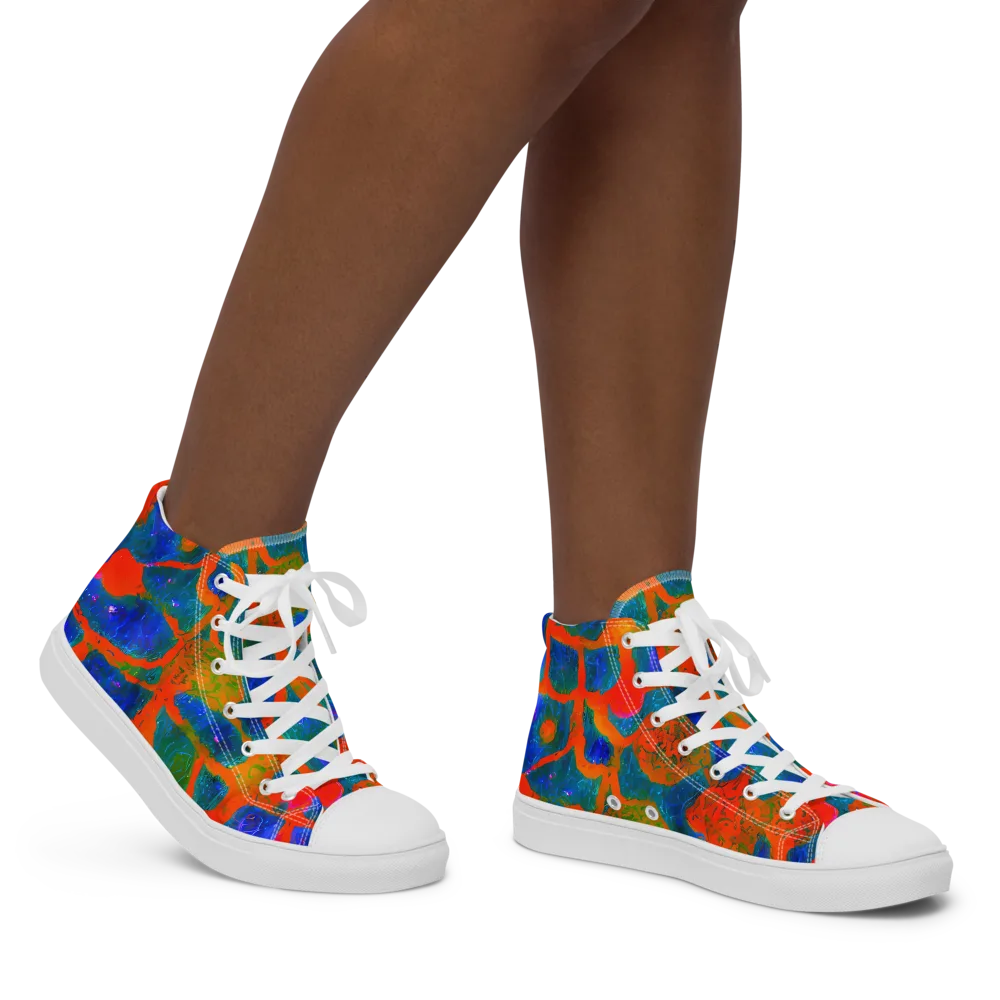 Vibrant Mosaic on Women's High Top Canvas Shoes — Right