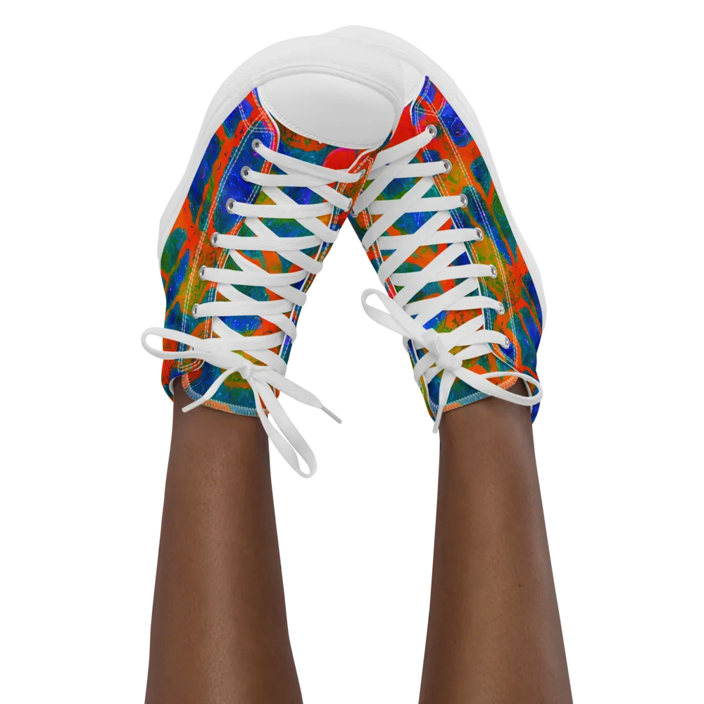 Vibrant Mosaic on Women's High Top Canvas Shoes — Front
