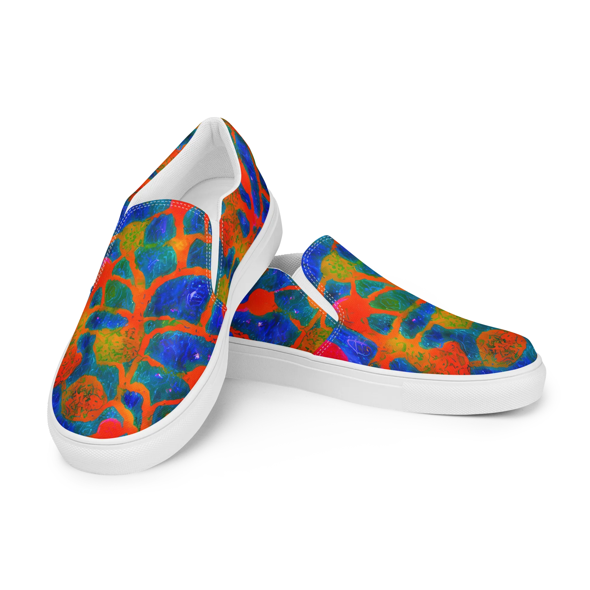 Vibrant Mosaic on Men's Slip-On Canvas Shoes — Left Front