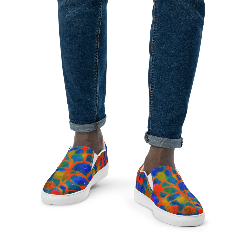 Vibrant Mosaic on Men's Slip-On Canvas Shoes — Front