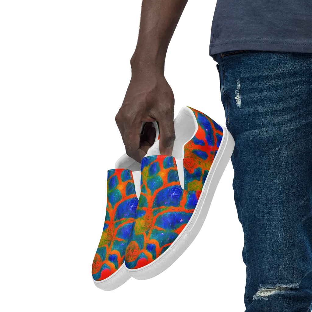 Vibrant Mosaic on Men's Slip-On Canvas Shoes — Left Front