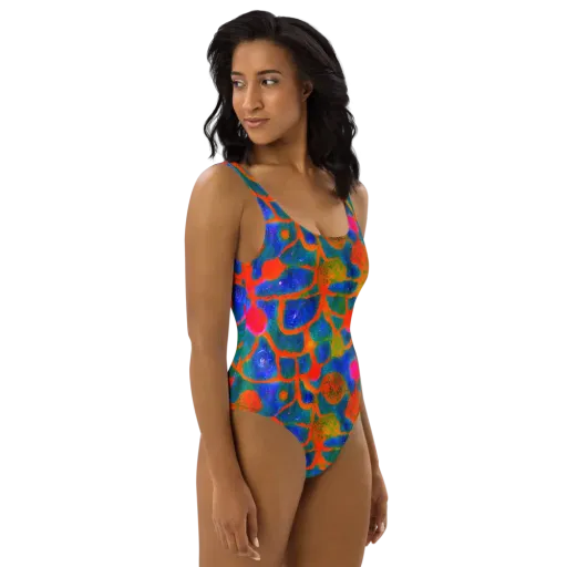 Vibrant Mosaic on a One-Piece Swimsuit