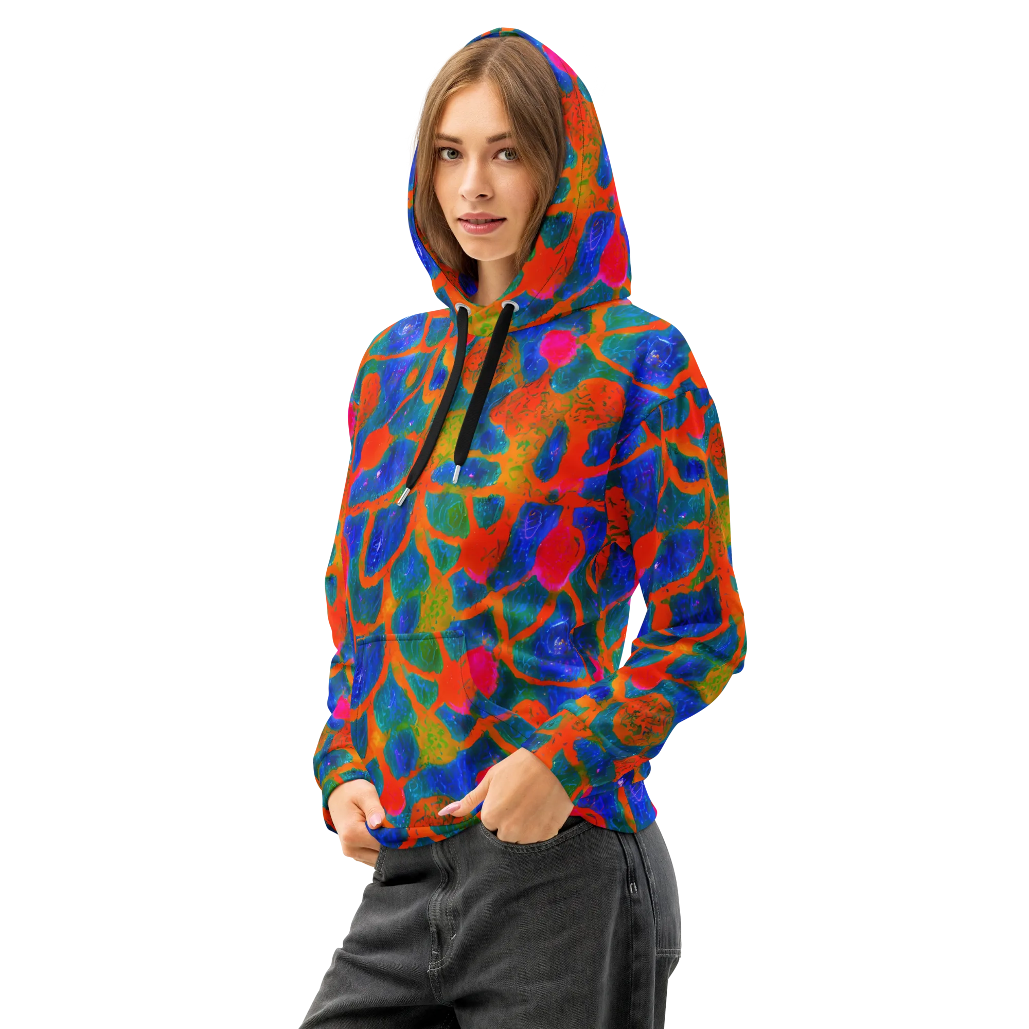 Vibrant Mosaic on Cotton Hoodie — Left Front