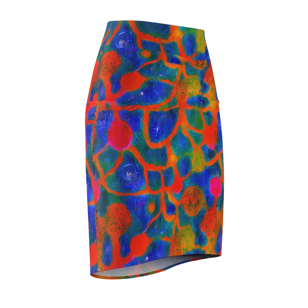 Vibrant Mosaic on Pencil Skirt — Front Side