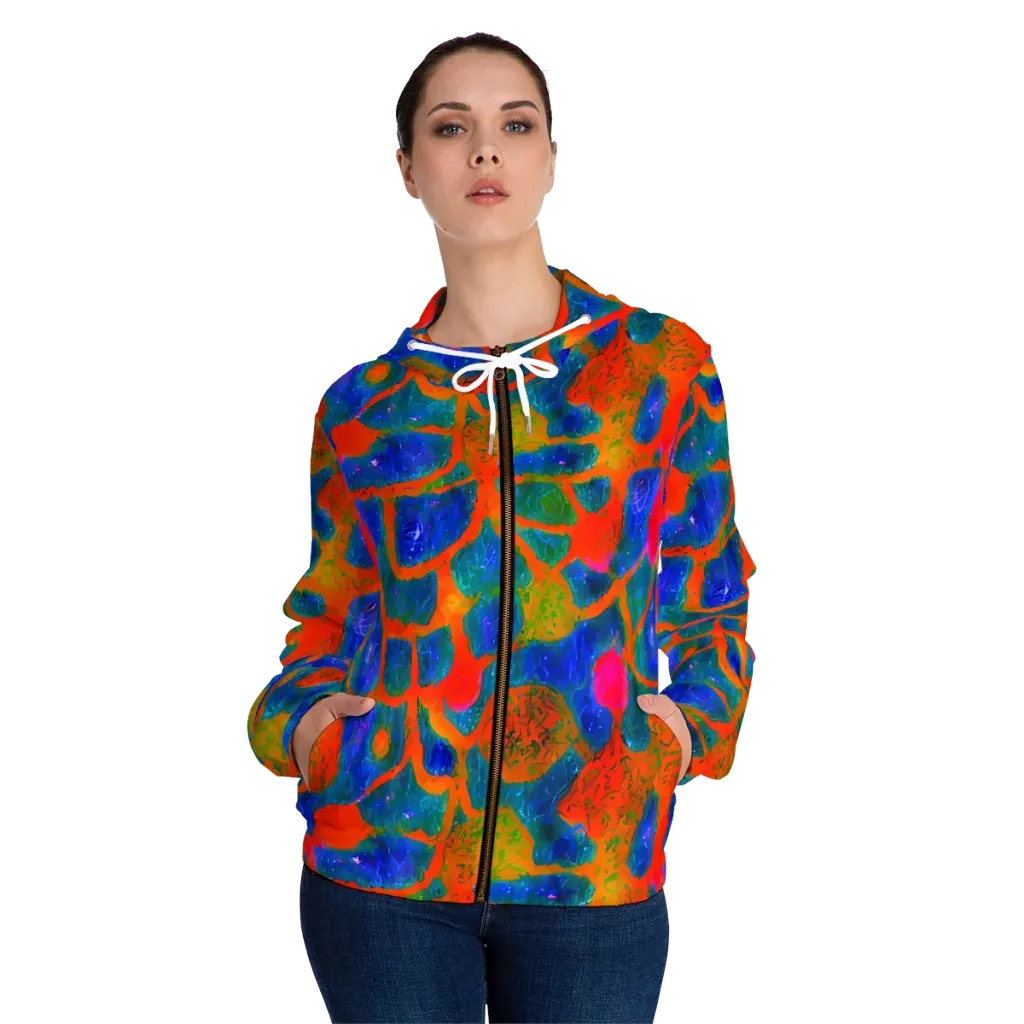Vibrant Mosaic on Women's Full-Zip Hoodie — Front On Person
