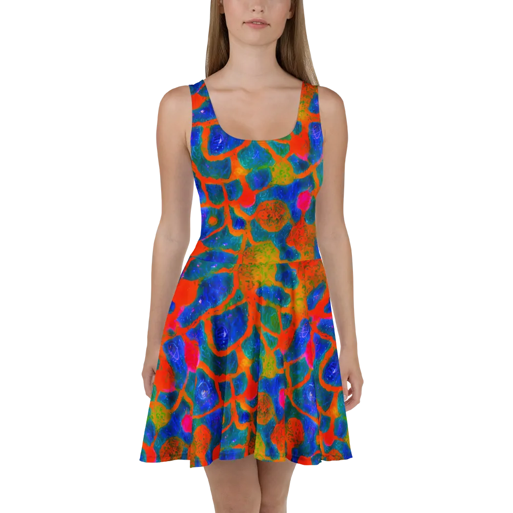 Vibrant Mosaic on Skater Dress — Front