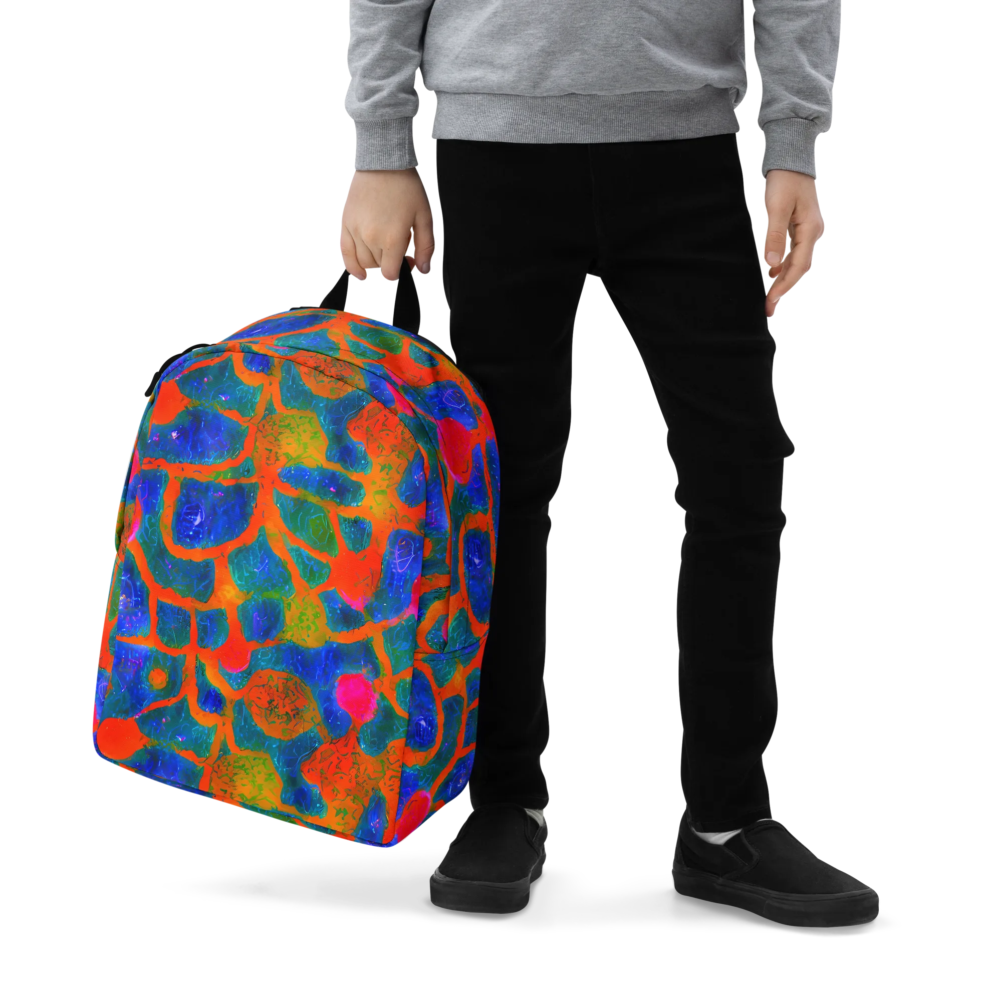 Vibrant Mosaic on Minimalist Backpack — Zoomed-in