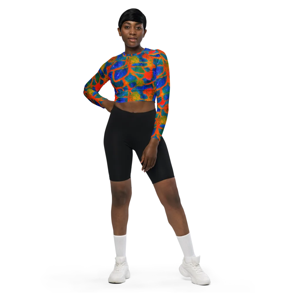 Vibrant Mosaic on Long Sleeve Crop Top — Front