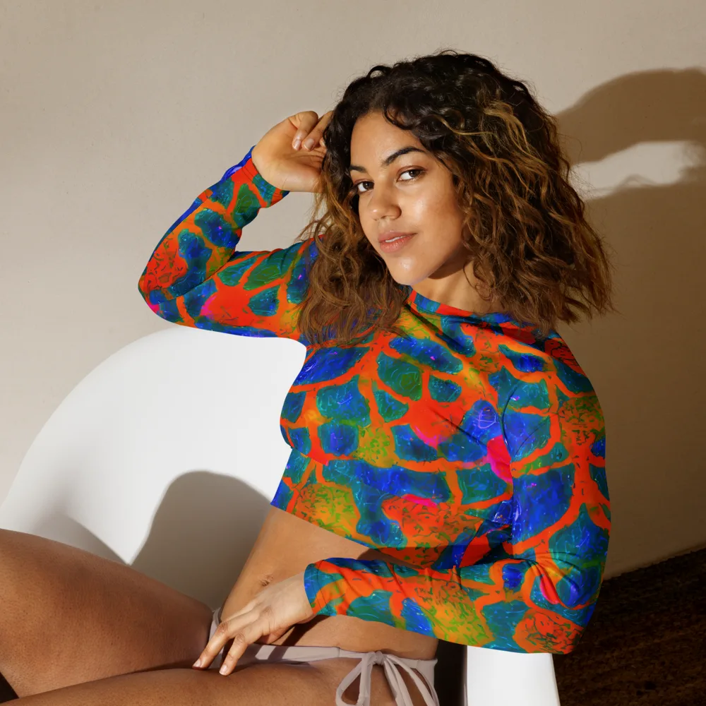Vibrant Mosaic on Long Sleeve Crop Top — Left Front