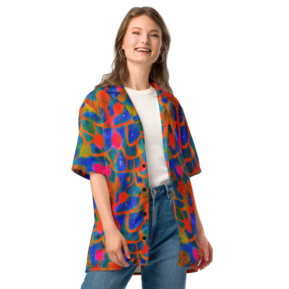 Vibrant Mosaic on Button Shirt — Front
