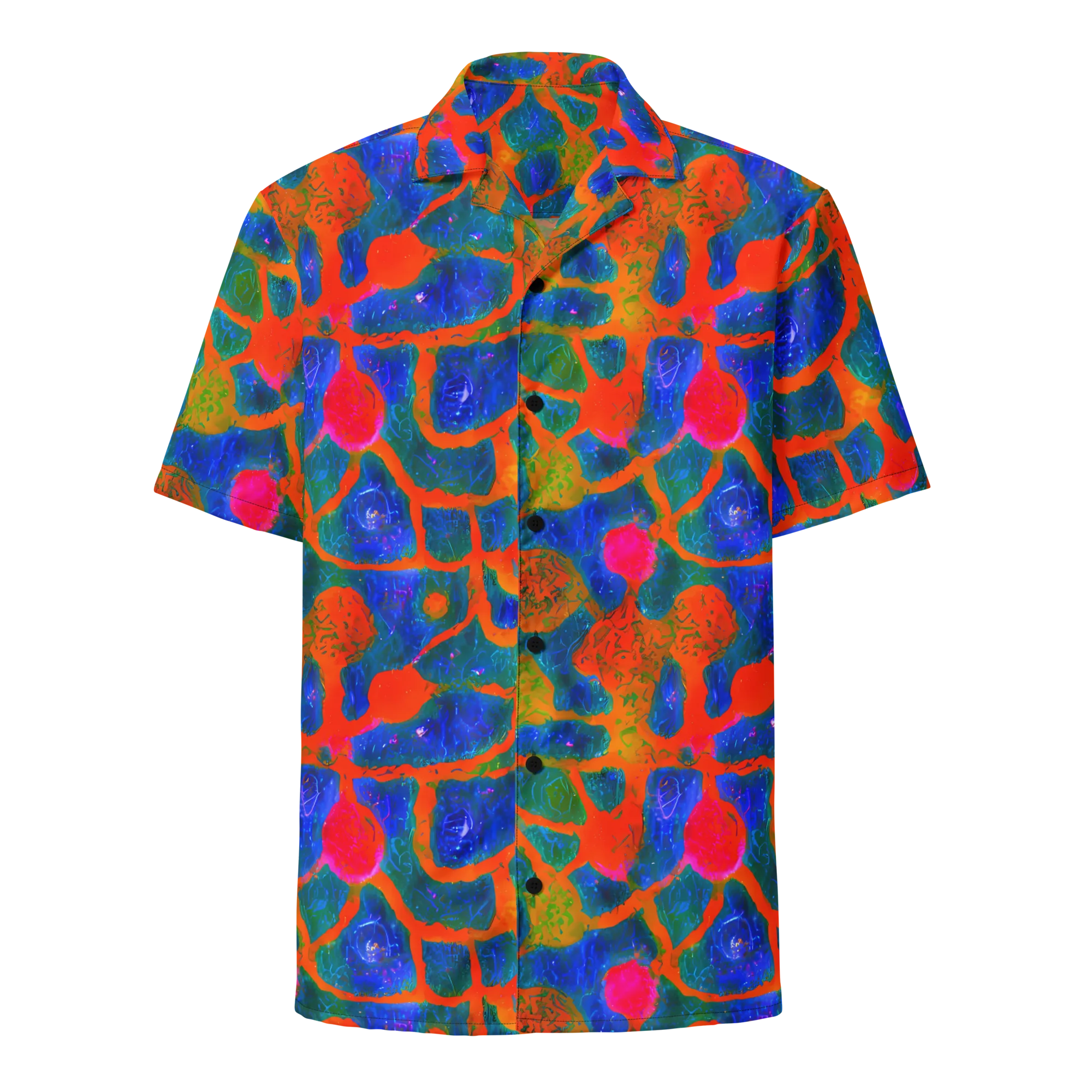 Vibrant Mosaic on Button Shirt — Front