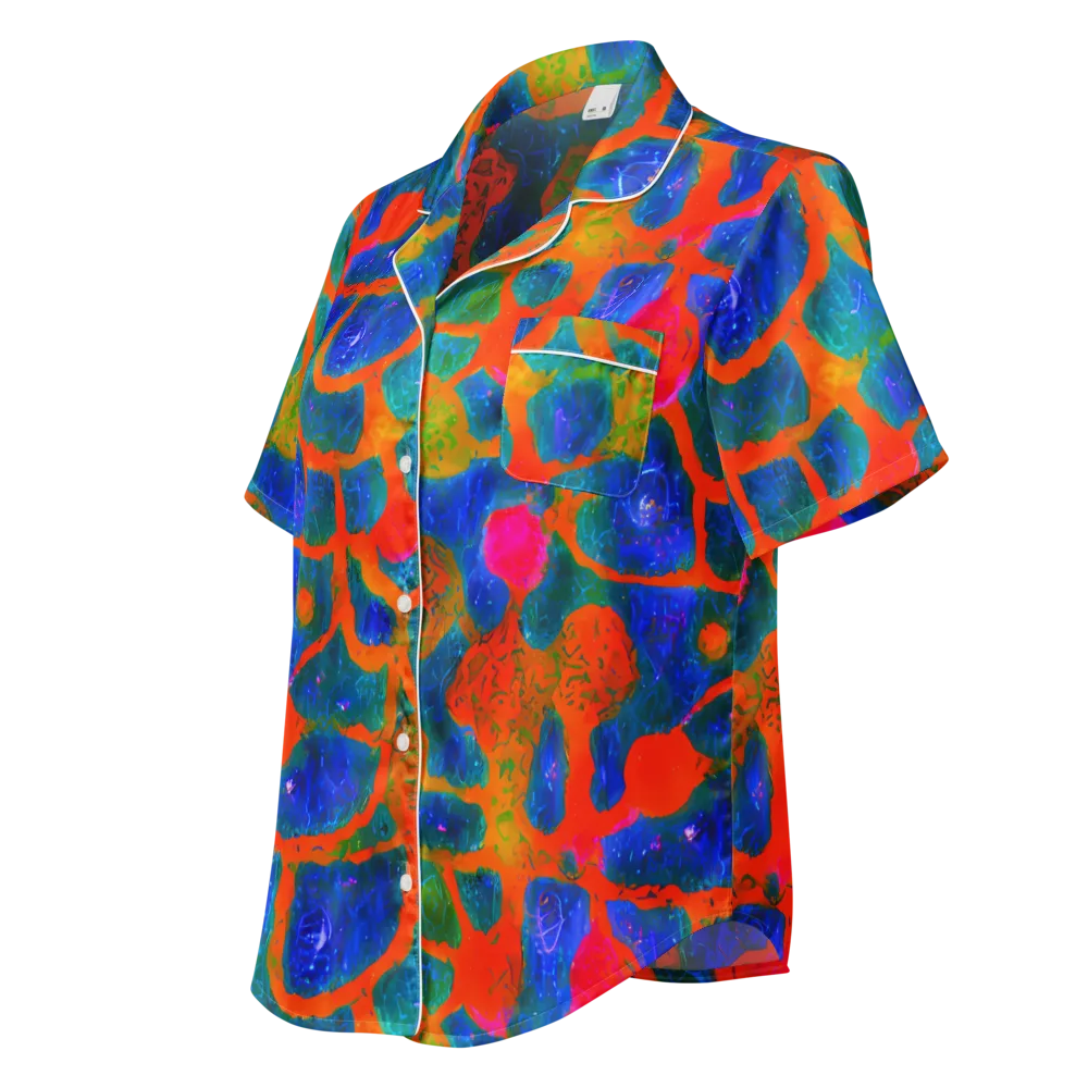 Vibrant Mosaic on Women's Short Sleeve Pajama Top — Left Front