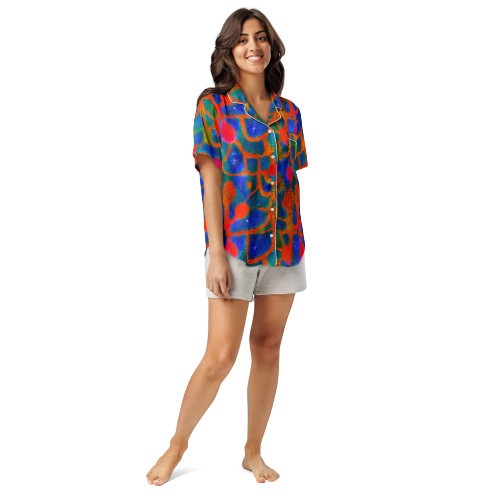 Vibrant Mosaic on Women's Short Sleeve Pajama Top — Front