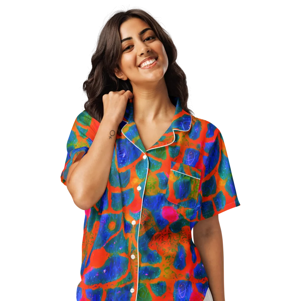 Vibrant Mosaic on Women's Short Sleeve Pajama Top — Front