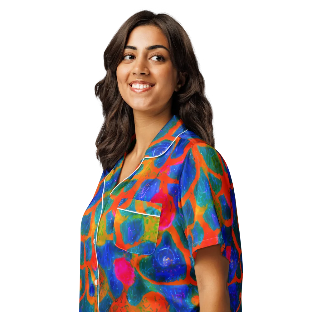 Vibrant Mosaic on Women's Short Sleeve Pajama Top — Left Front