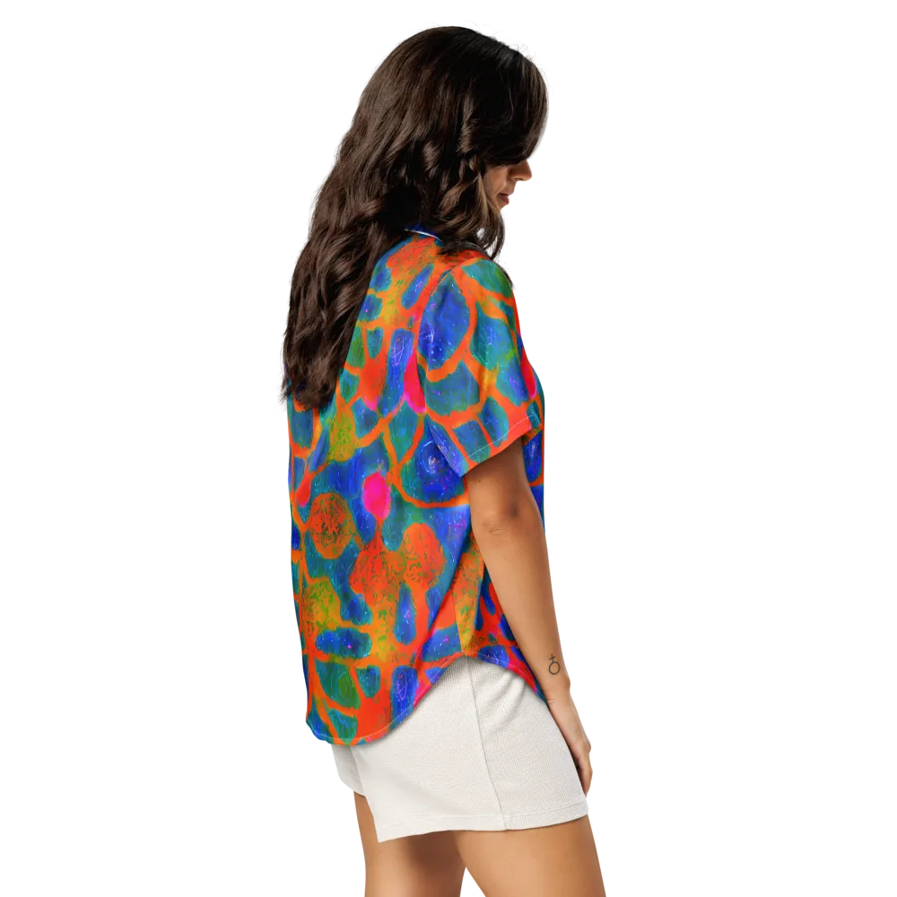 Vibrant Mosaic on Women's Short Sleeve Pajama Top — Right Back