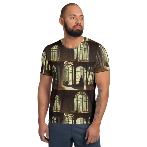 Dutch Perspective on a Men's Athletic T-Shirt