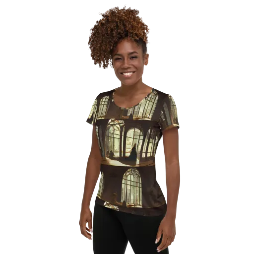 Dutch Perspective on a Women's Athletic T-Shirt