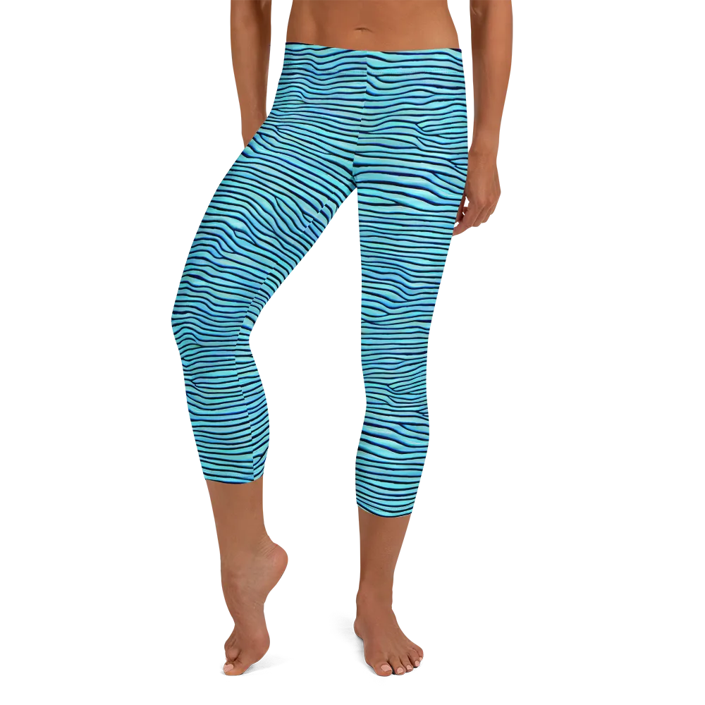 Aqua Drift on Capri Leggings — Front