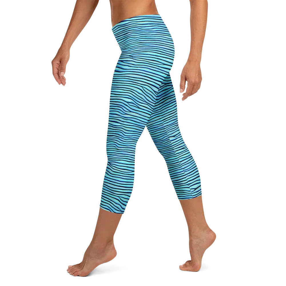Aqua Drift on Capri Leggings — Left