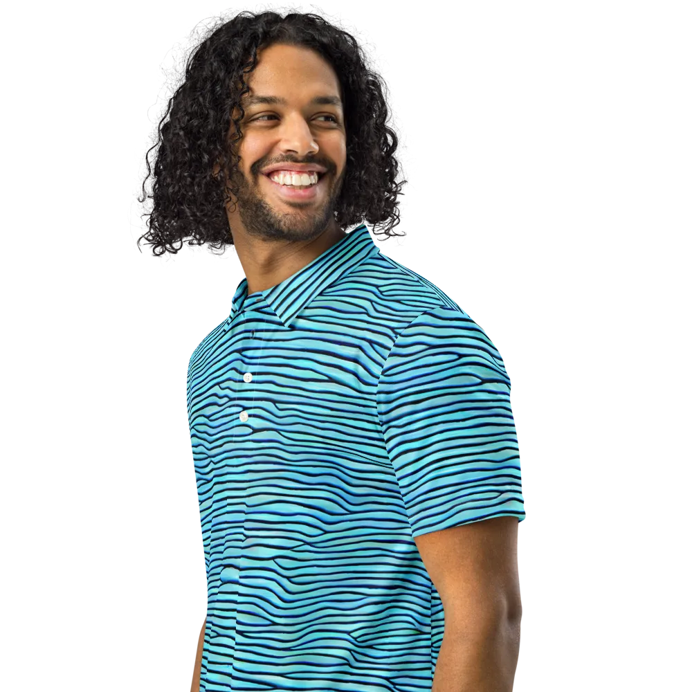 Aqua Drift on Men's Slim Fit Polo Shirt — Left Front