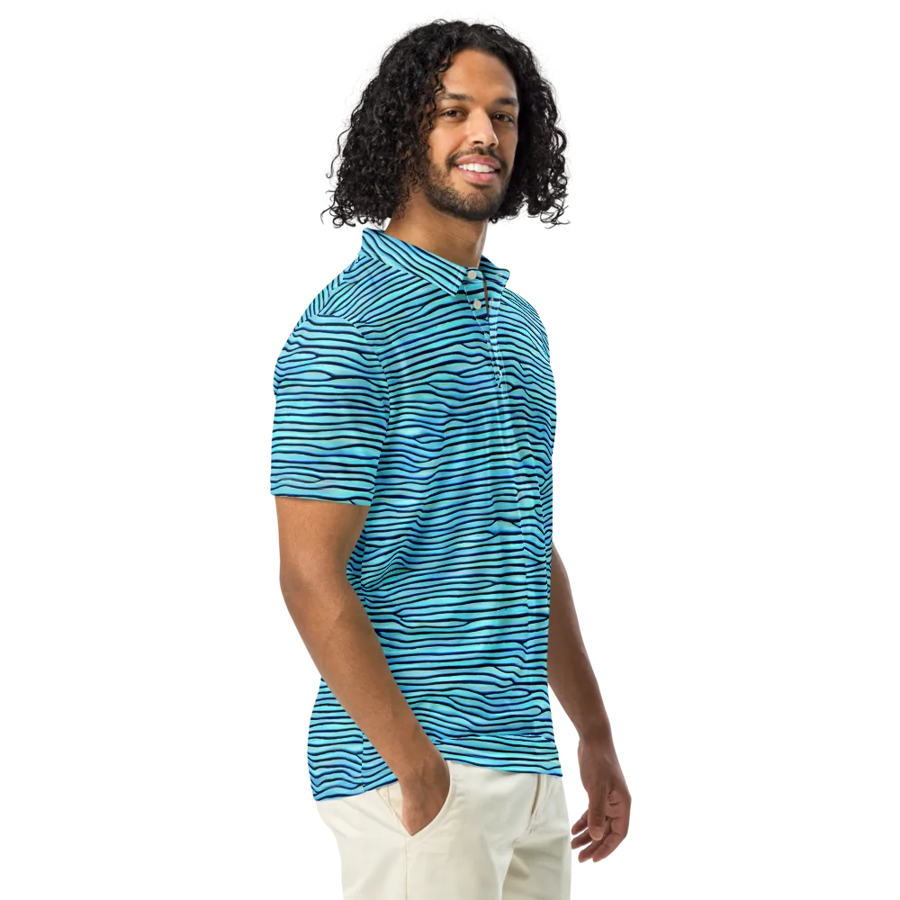 Aqua Drift on Men's Slim Fit Polo Shirt — Right Front