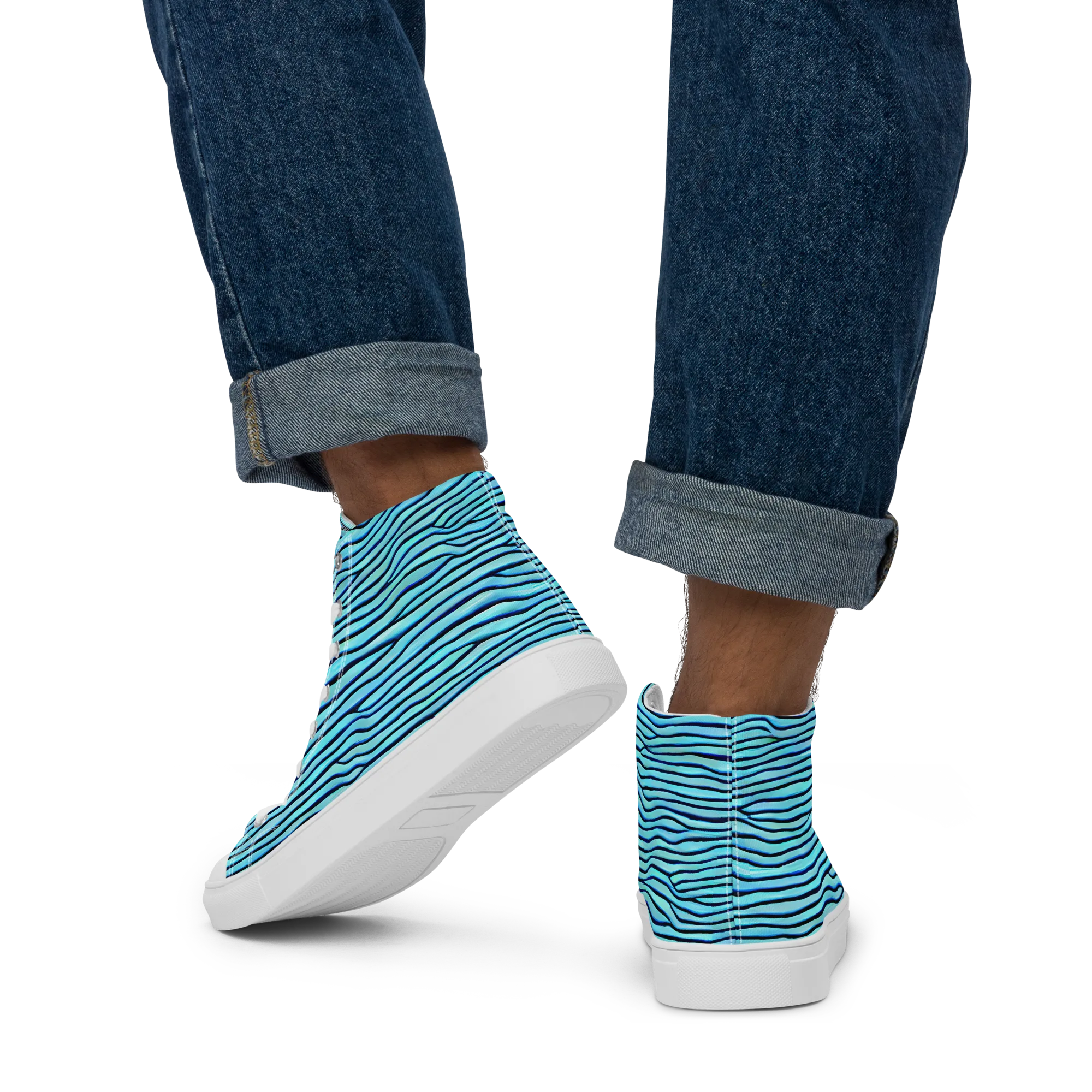 Aqua Drift on Men's High Top Canvas Shoes — Back
