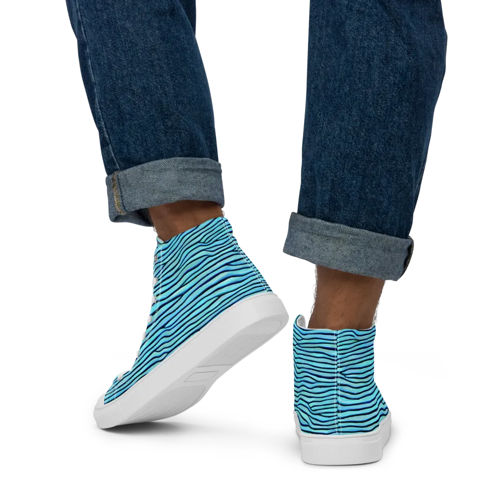 Aqua Drift on Men's High Top Canvas Shoes — Back