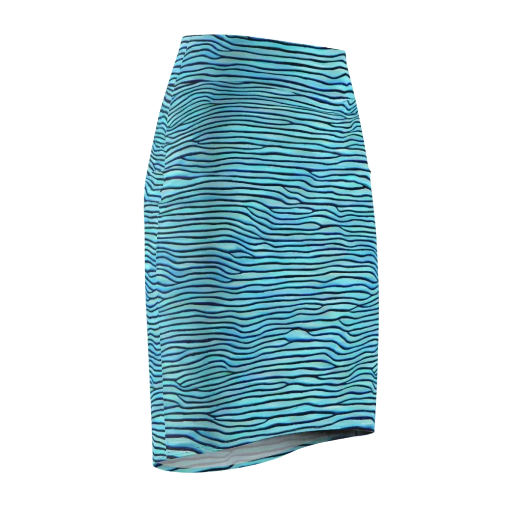 Aqua Drift on Pencil Skirt — Front Side