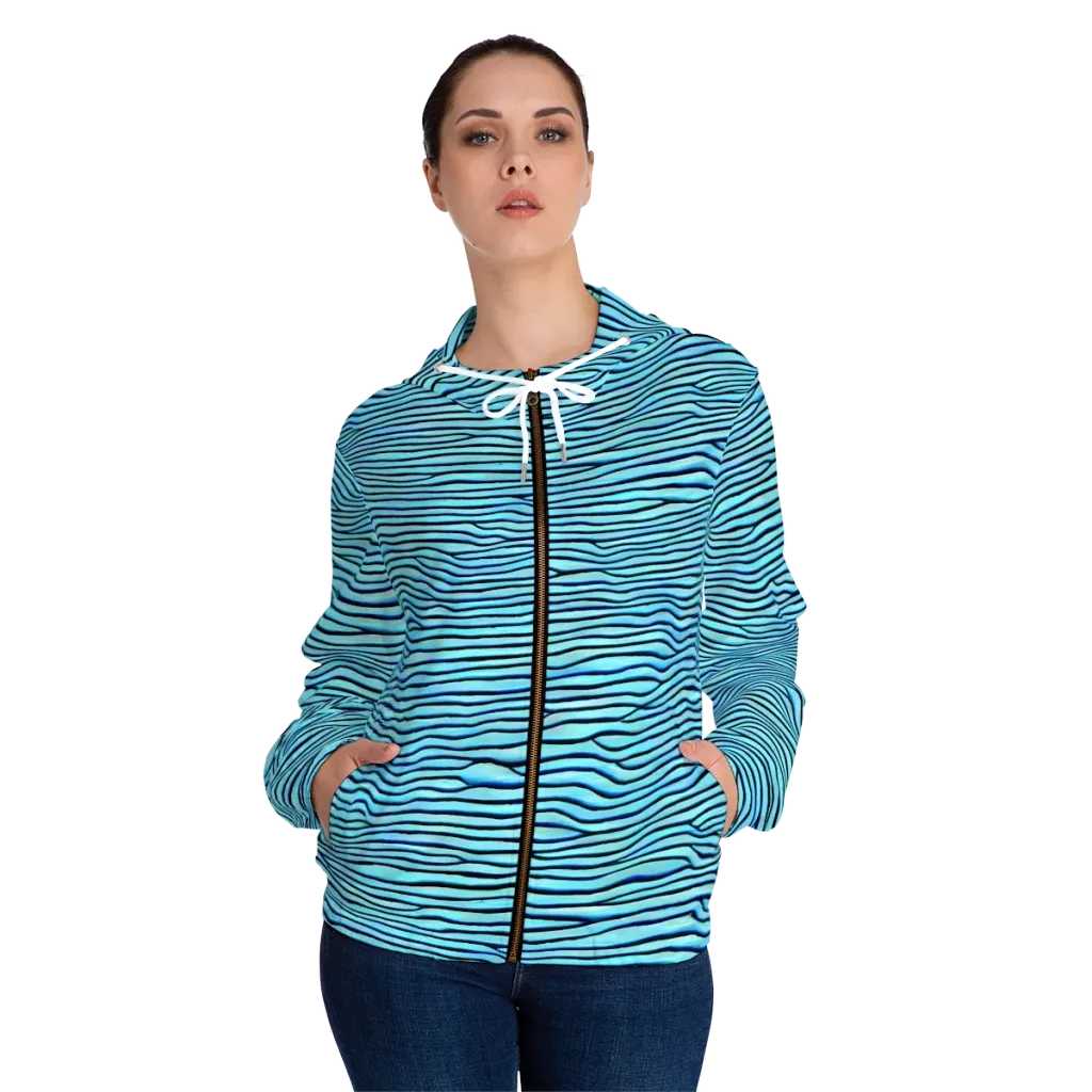 Aqua Drift on Women's Full-Zip Hoodie — Front On Person