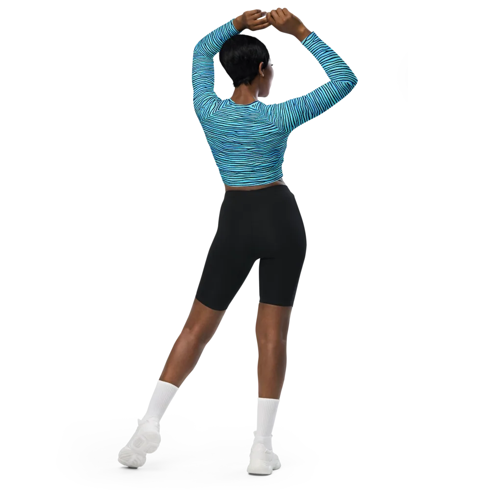 Aqua Drift on Long Sleeve Crop Top — Back
