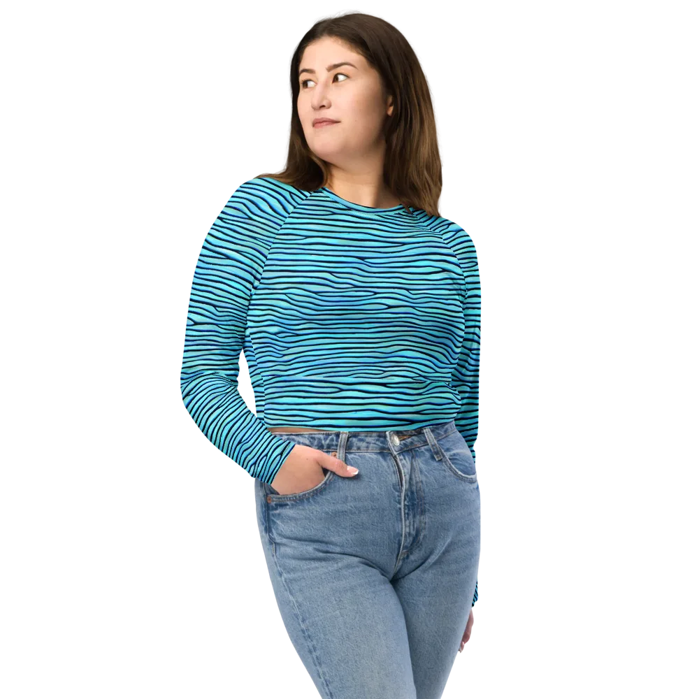 Aqua Drift on Long Sleeve Crop Top — Front