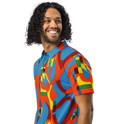 Fire Ocean Fusion on a Men's Slim Fit Polo Shirt