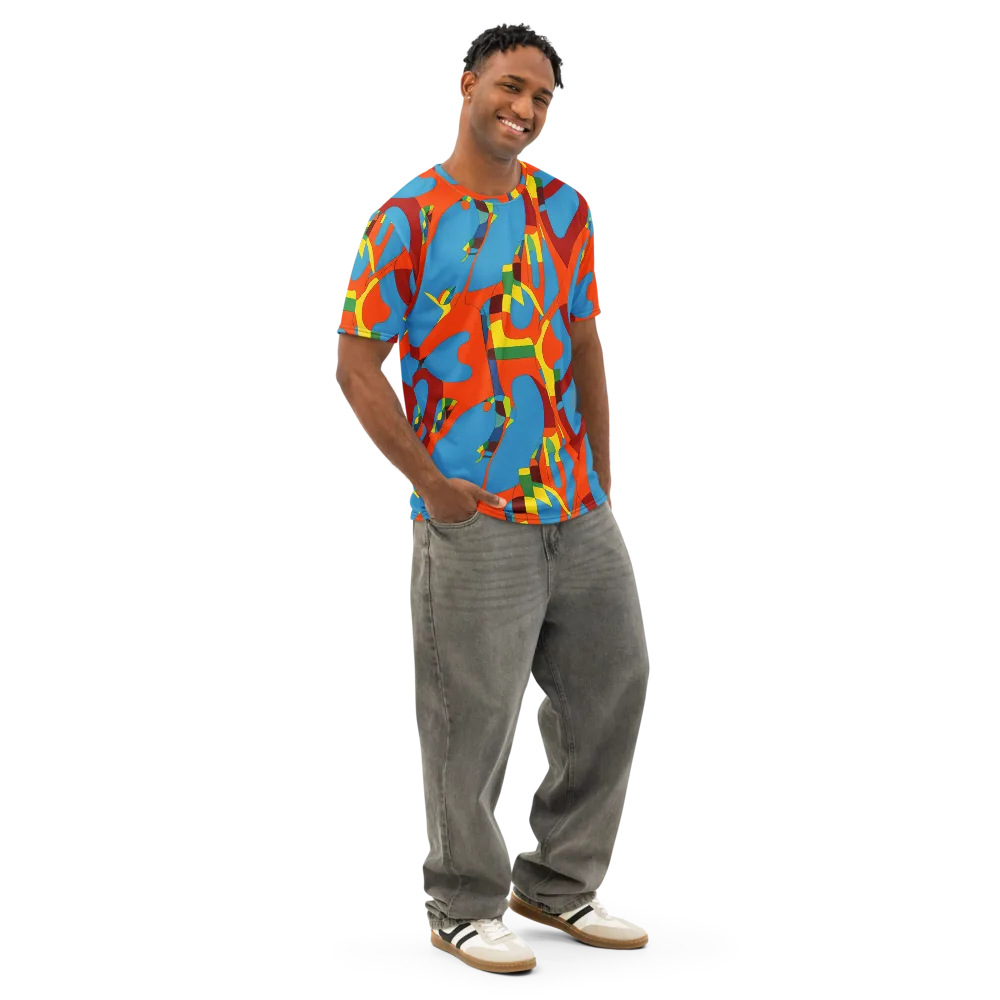 Fire Ocean Fusion on Men's Cotton Crew Neck T-Shirt — Right Front