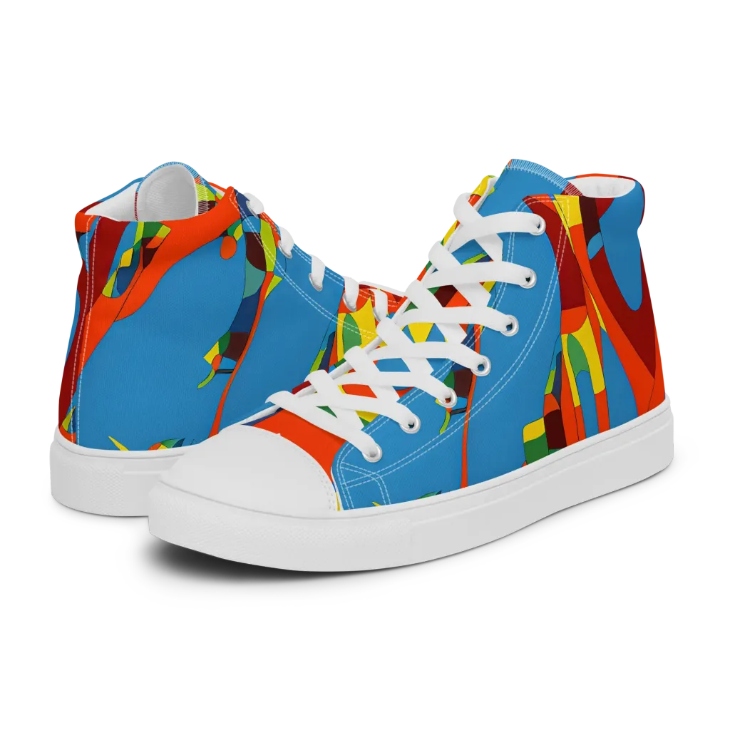 Fire Ocean Fusion on Men's High Top Canvas Shoes — Left