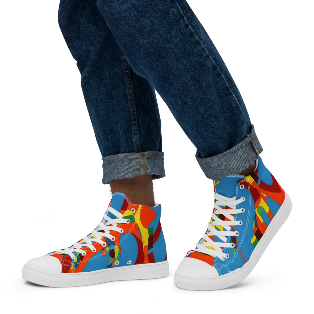 Fire Ocean Fusion on Men's High Top Canvas Shoes — Left