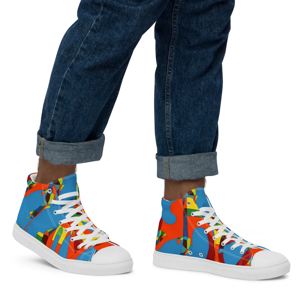 Fire Ocean Fusion on Men's High Top Canvas Shoes — Right