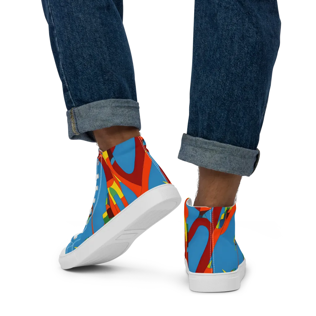 Fire Ocean Fusion on Men's High Top Canvas Shoes — Back