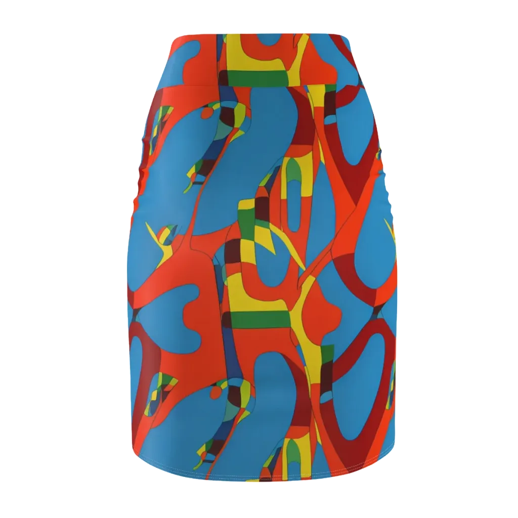Fire Ocean Fusion on Pencil Skirt — Back