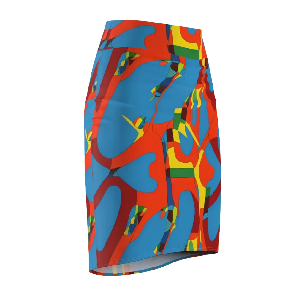 Fire Ocean Fusion on Pencil Skirt — Front Side