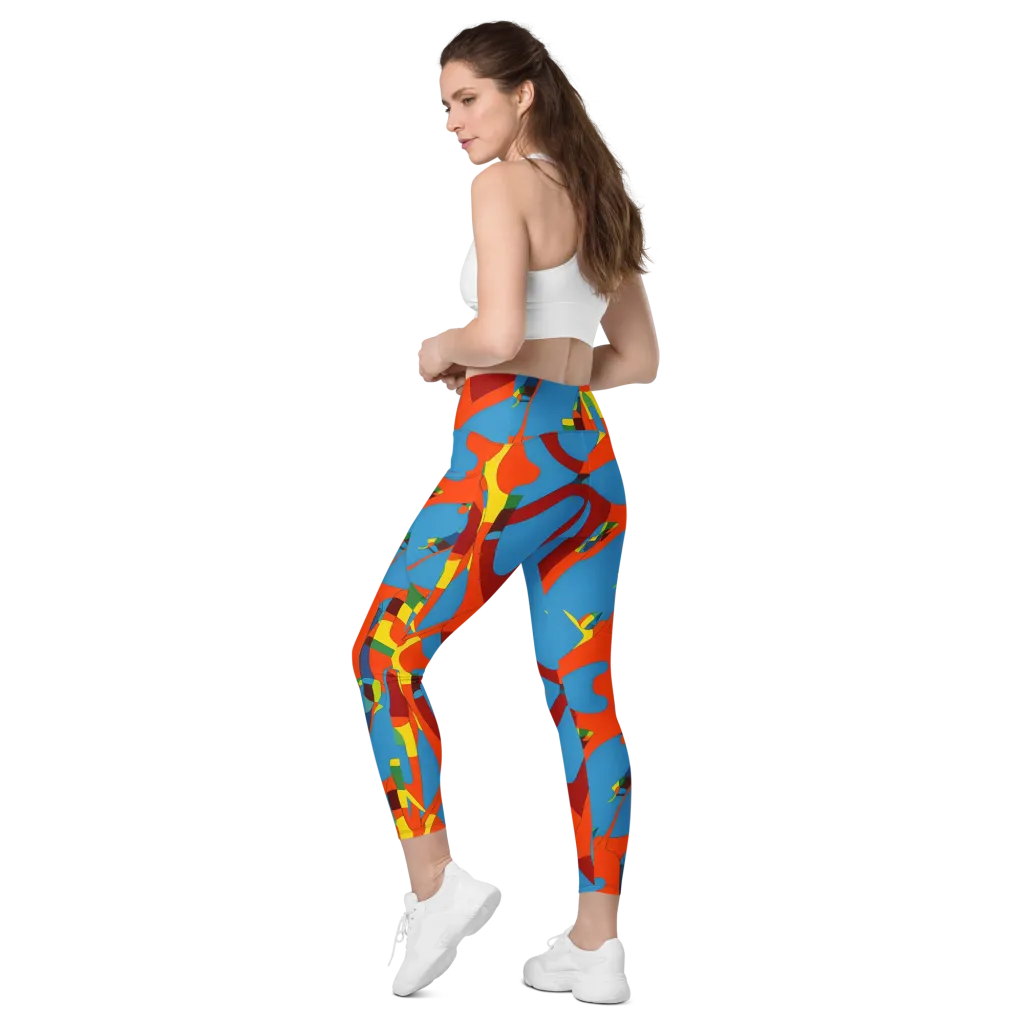Fire Ocean Fusion on Leggings with Pockets — Left Back