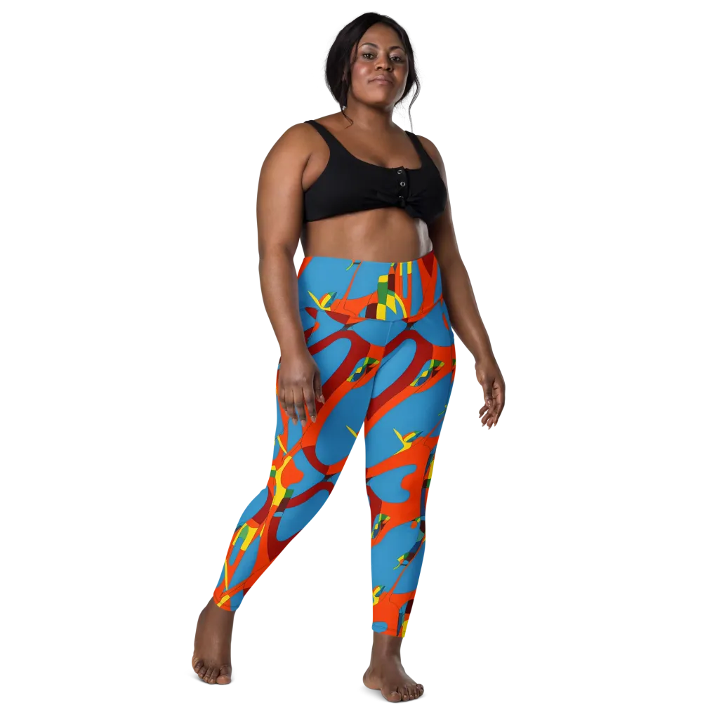 Fire Ocean Fusion on Leggings with Pockets — Front